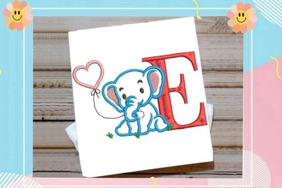 E Letter Cute Elephant Decor