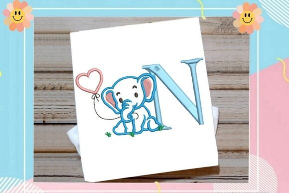 N Letter Cute Elephant Decor