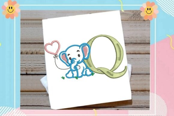 Q Letter Cute Elephant Decor