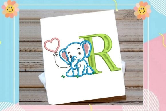 R Letter Cute Elephant Decor