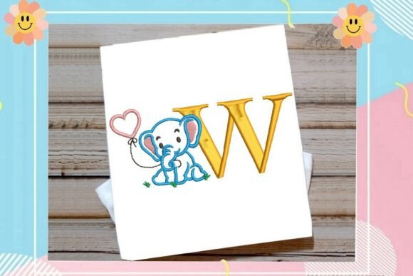 W Letter Cute Elephant Decor